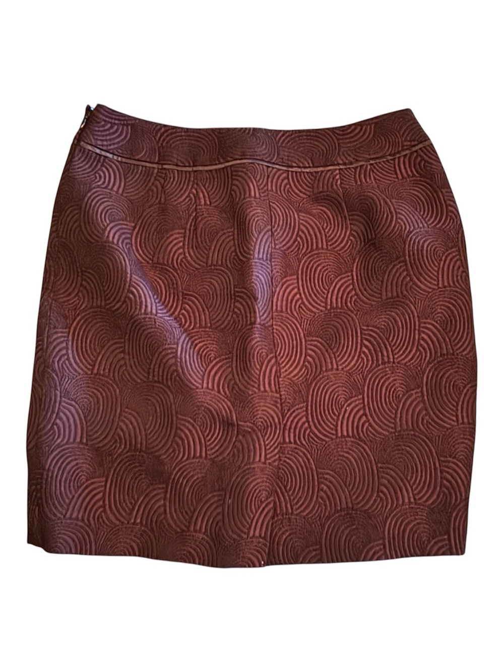 LOFT Art Deco Style Jacquard Skirt Dark Purple With Black Trim Side Zip 6 Petite